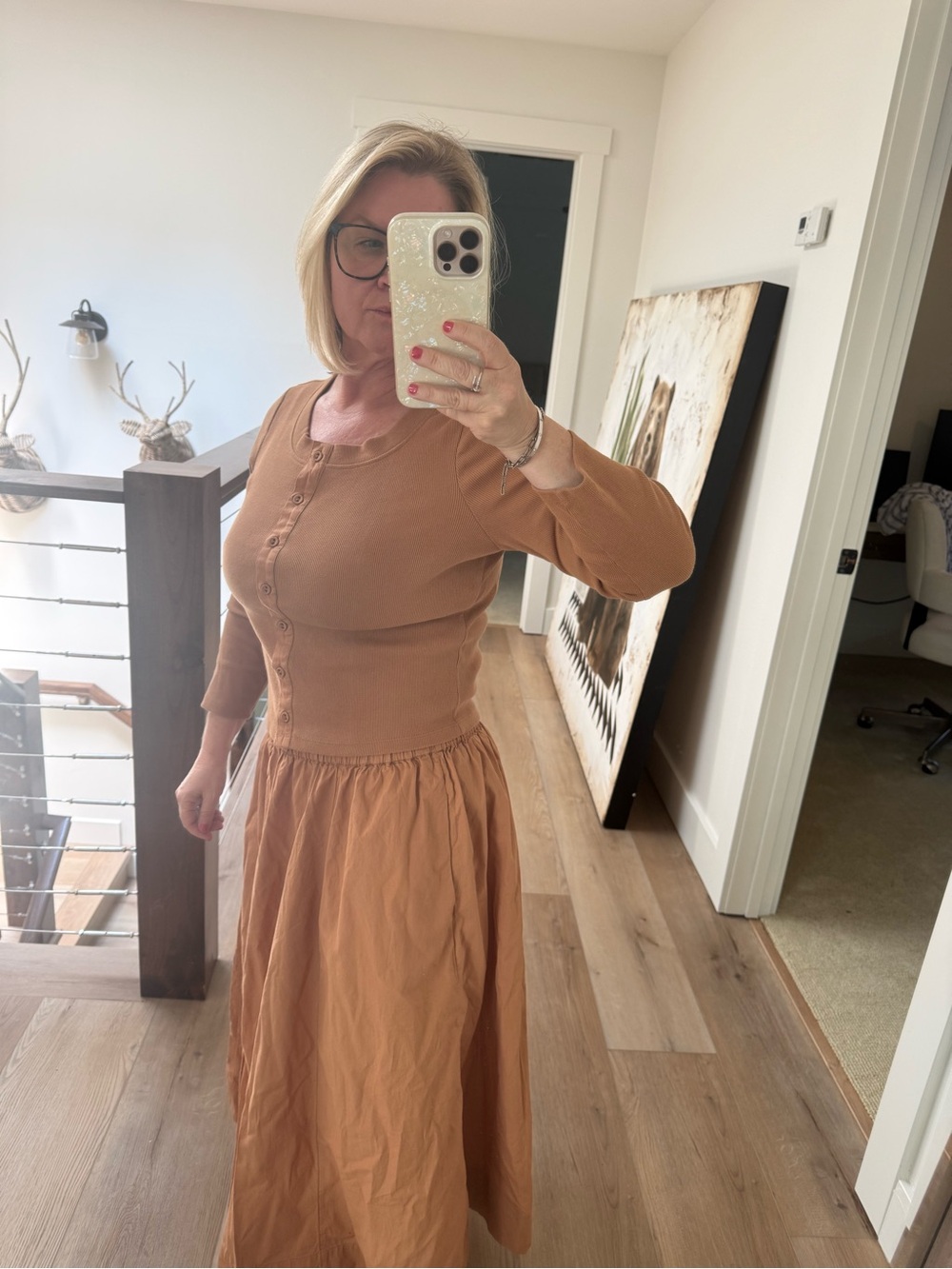 Women’s Casual long sleeve top and skirt set in Camel